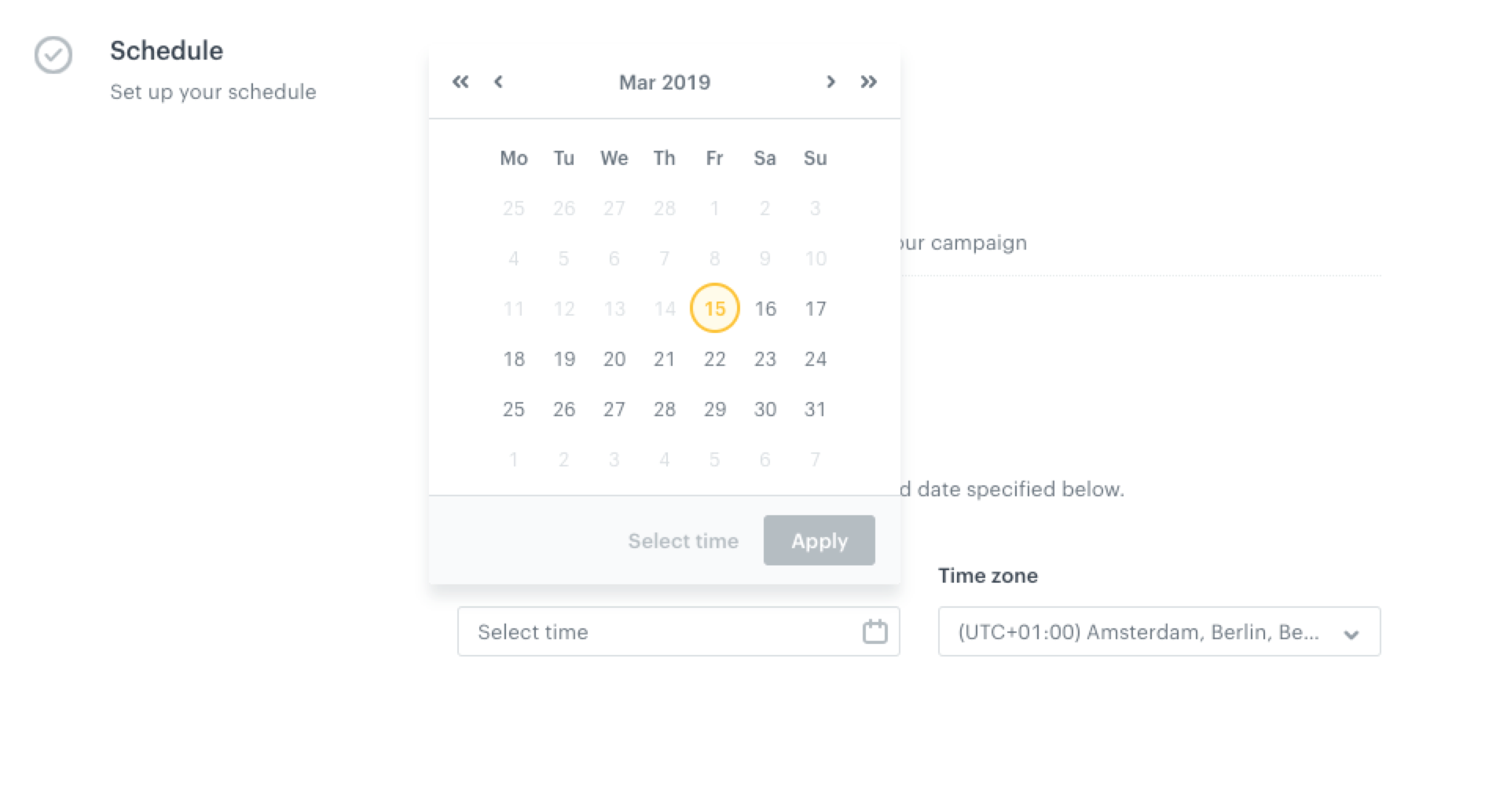 Image presents a calendar in a scheduler with one date picked