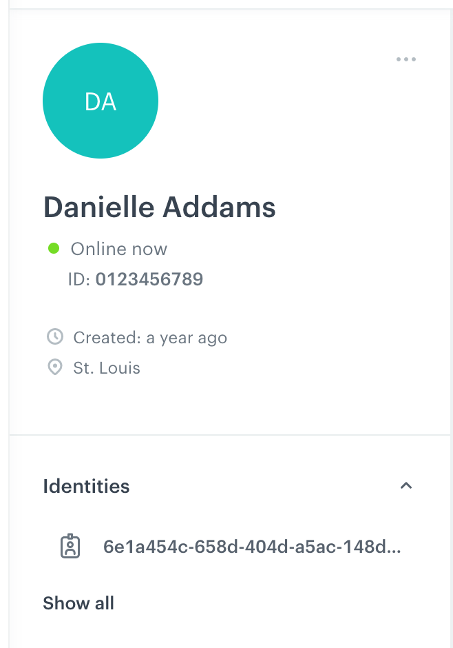 Location of the Identities list on a profile's card