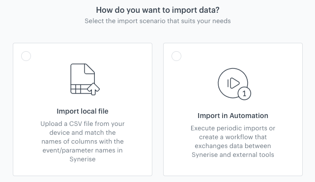 The modal with selecting the import method