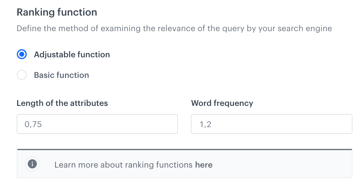 The configuration of the ranking function in AI Search