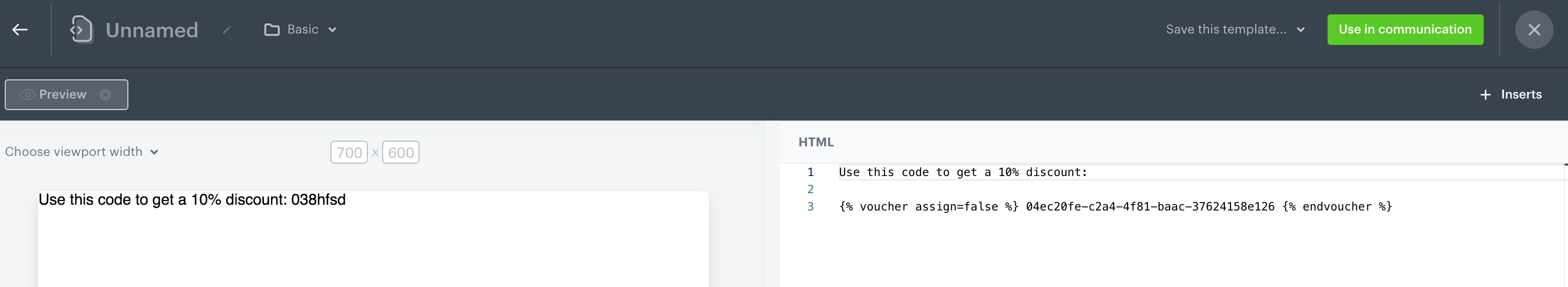 Implementing a discount code in the form of a string in an email