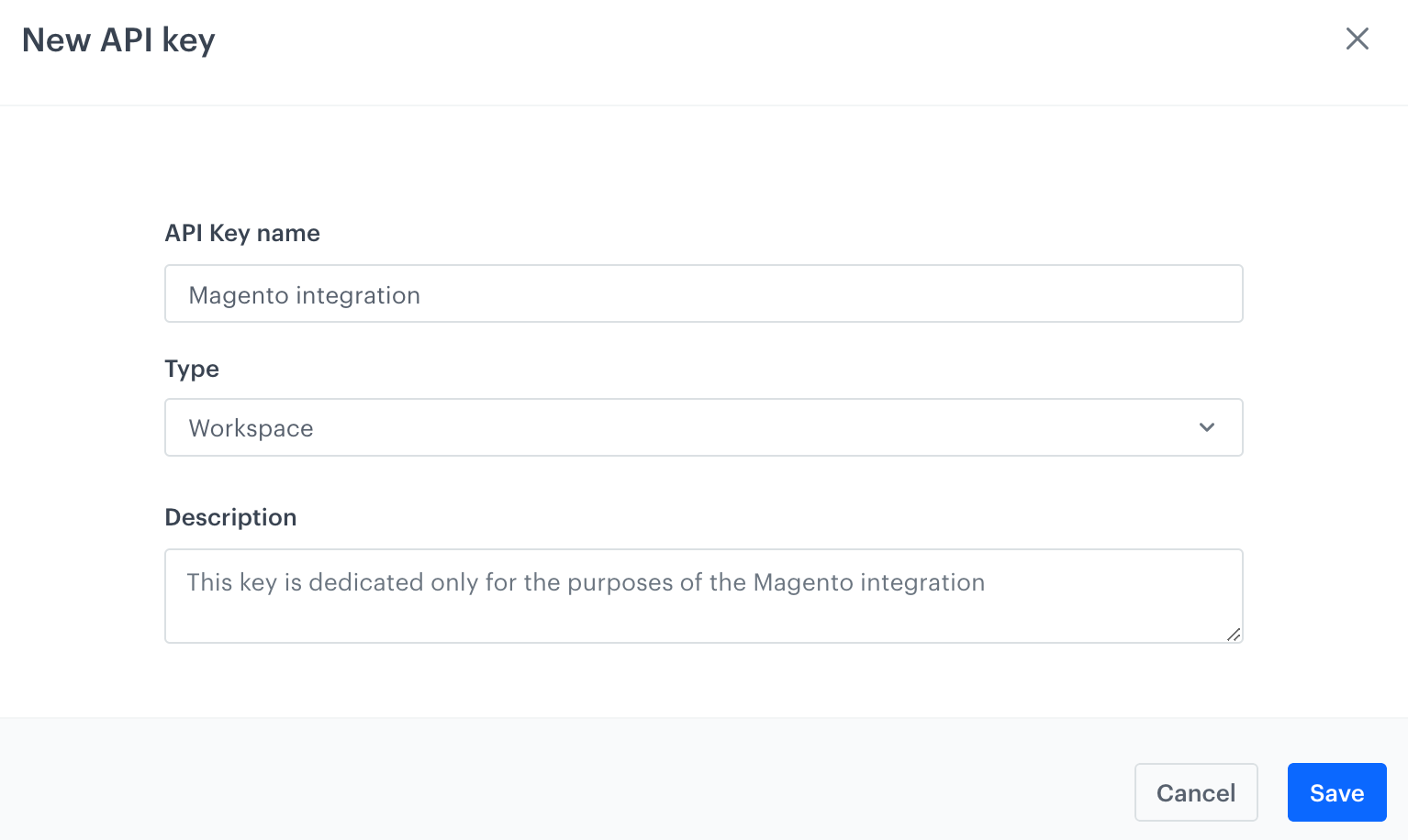 Adding a new API key for the Magento integration
