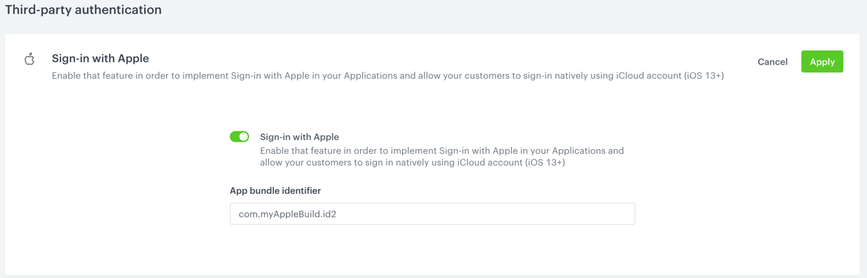Settings for authorizing by Apple