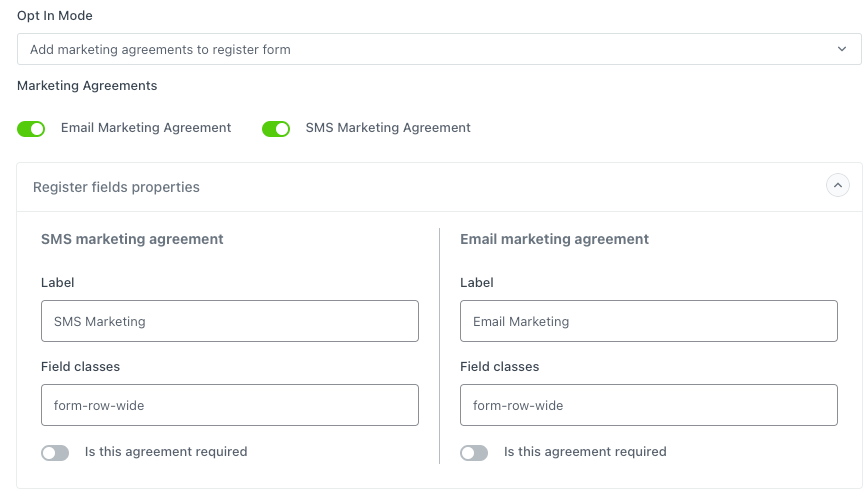 Add marketing agreements to forms