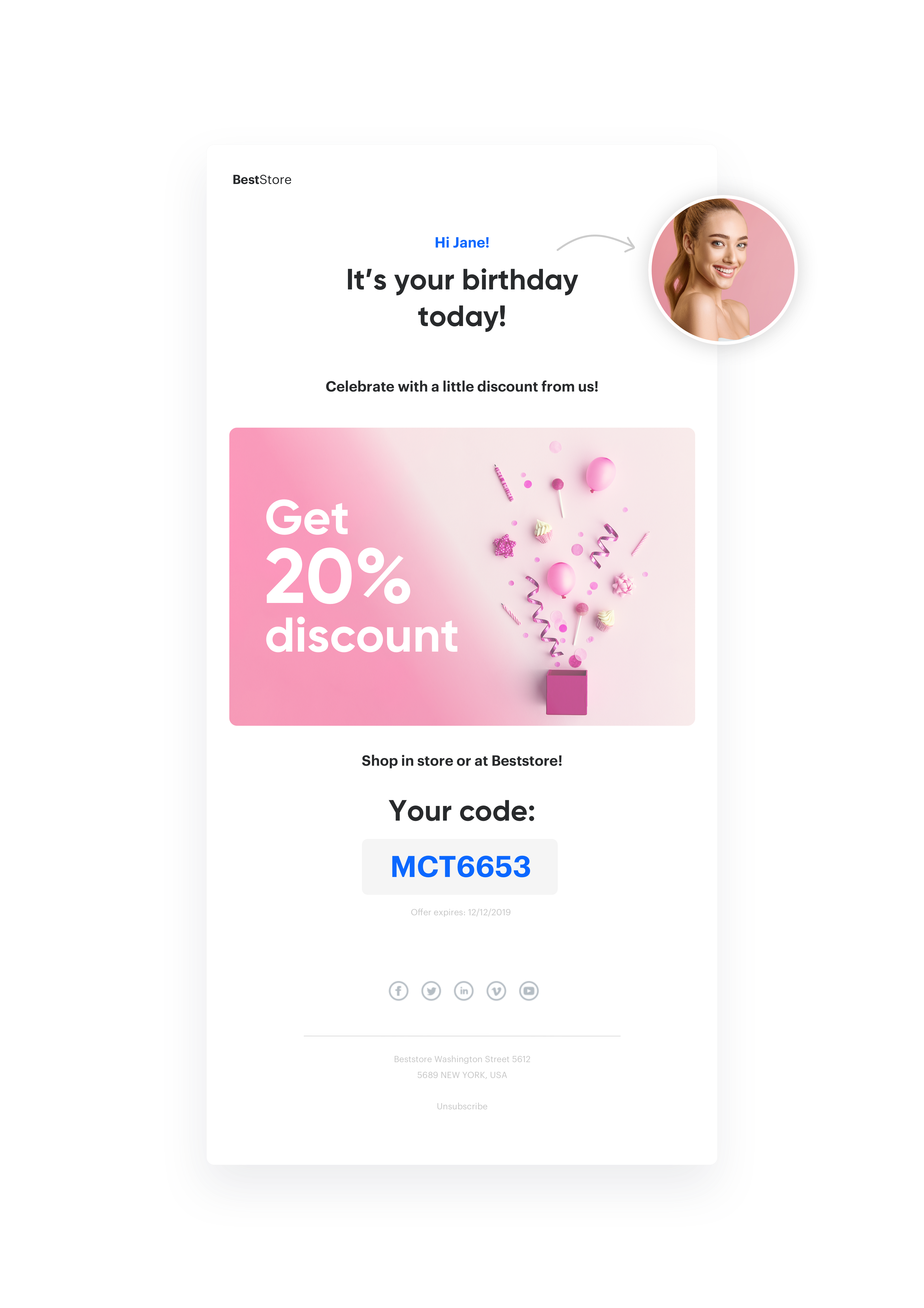 Email with a birthday coupon