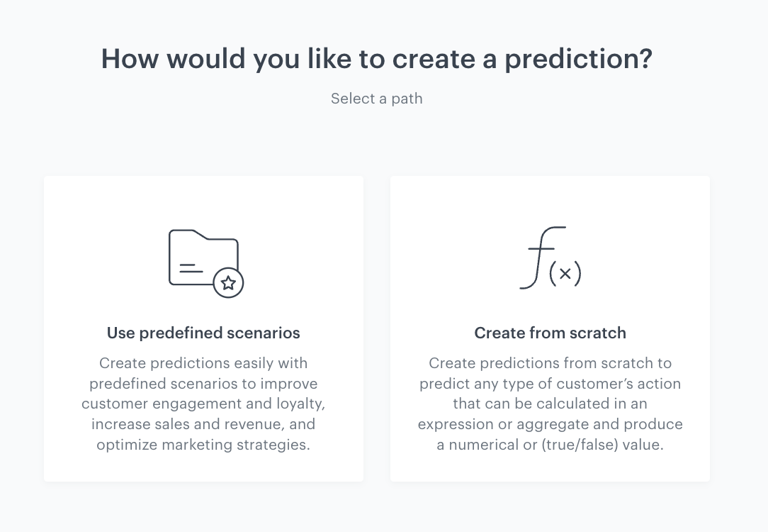 Screenshot of two paths for creating predictions