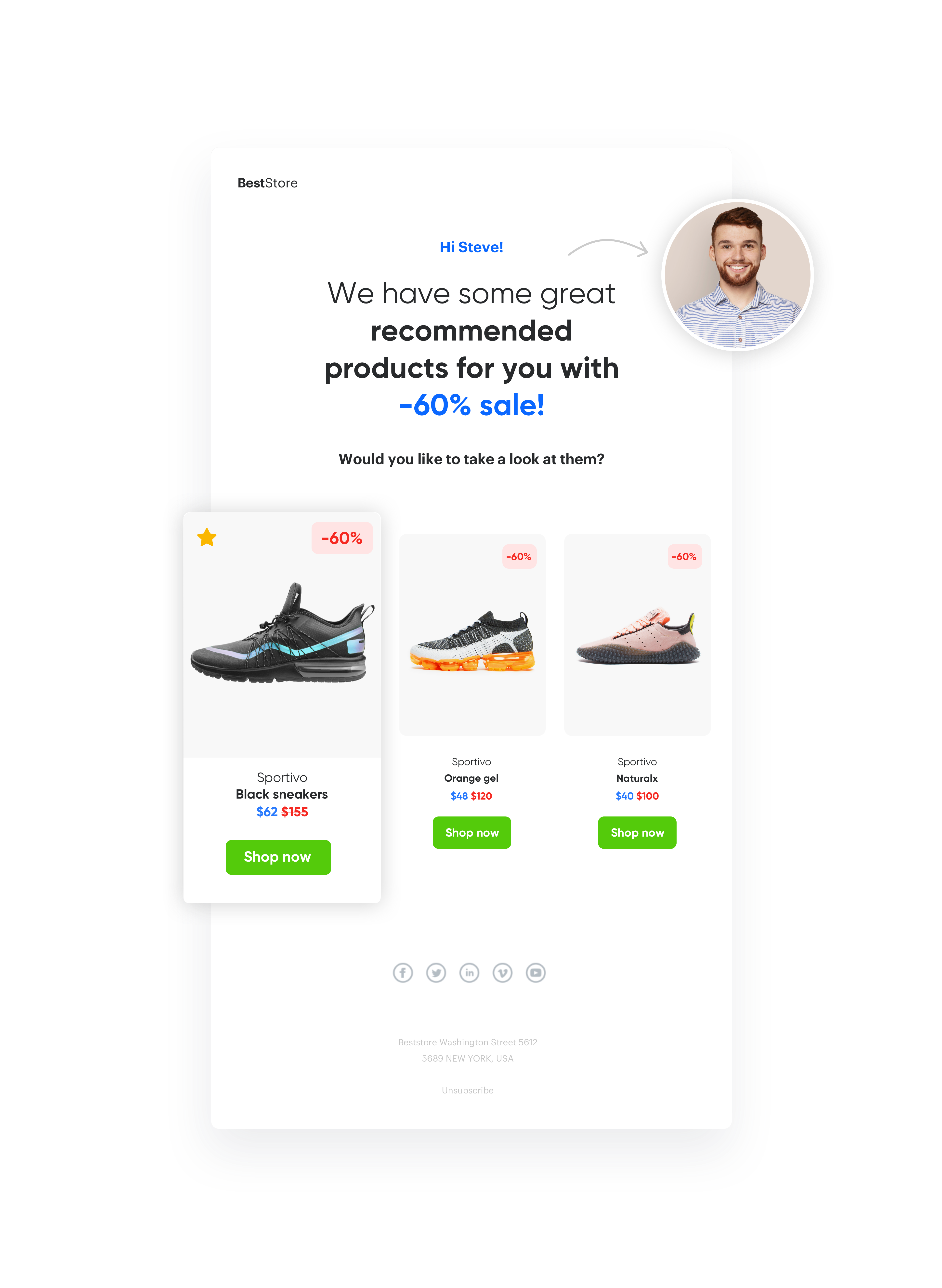 Screenshot presenting email with discounted product recommendations