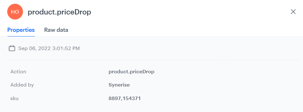 An example of a generated product.priceDrop event