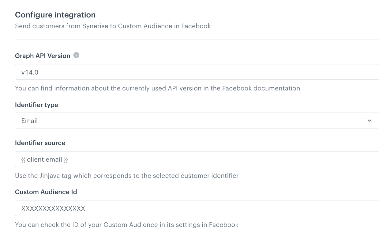 The configuration of the Add profiles to Custom Audience node